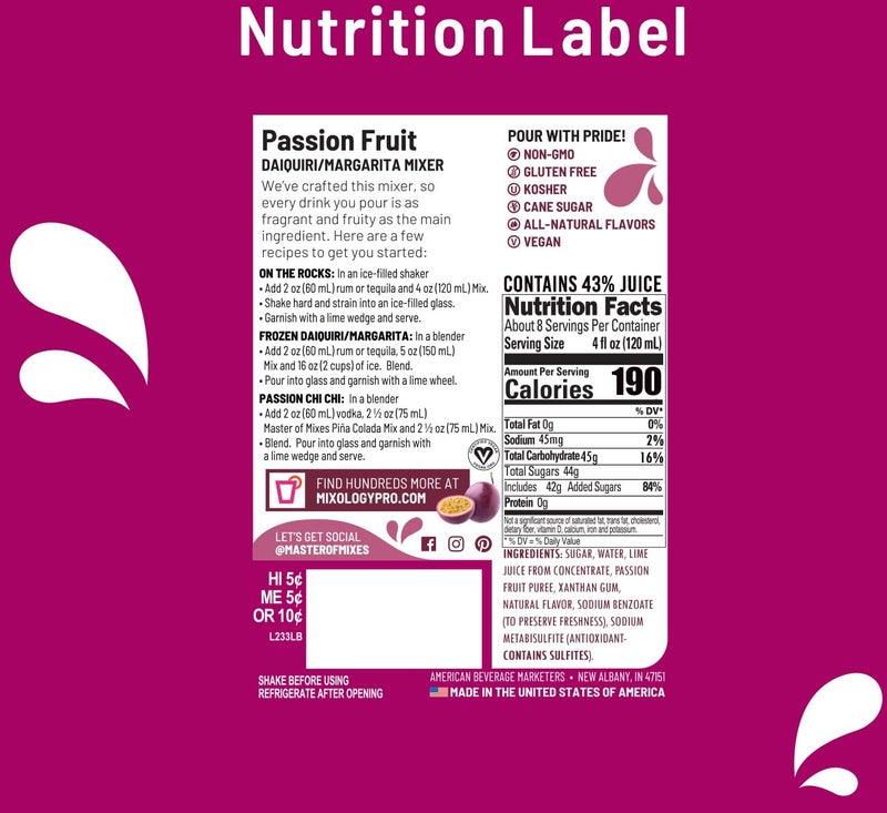 Master of Mixes Passion Fruit Drink Mix, Ready To Use, 1 Liter Bottle (33.8 Fl Oz), Pack of 3 - Image 2